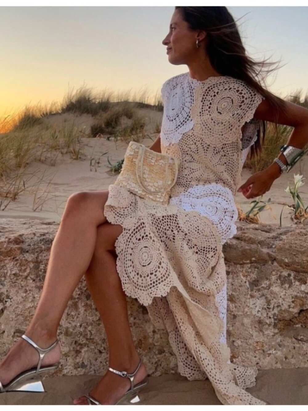 ZARA Crochet Knit Midi Dress Limited Edition Size S Cream/Beige - Picture 4 of 6